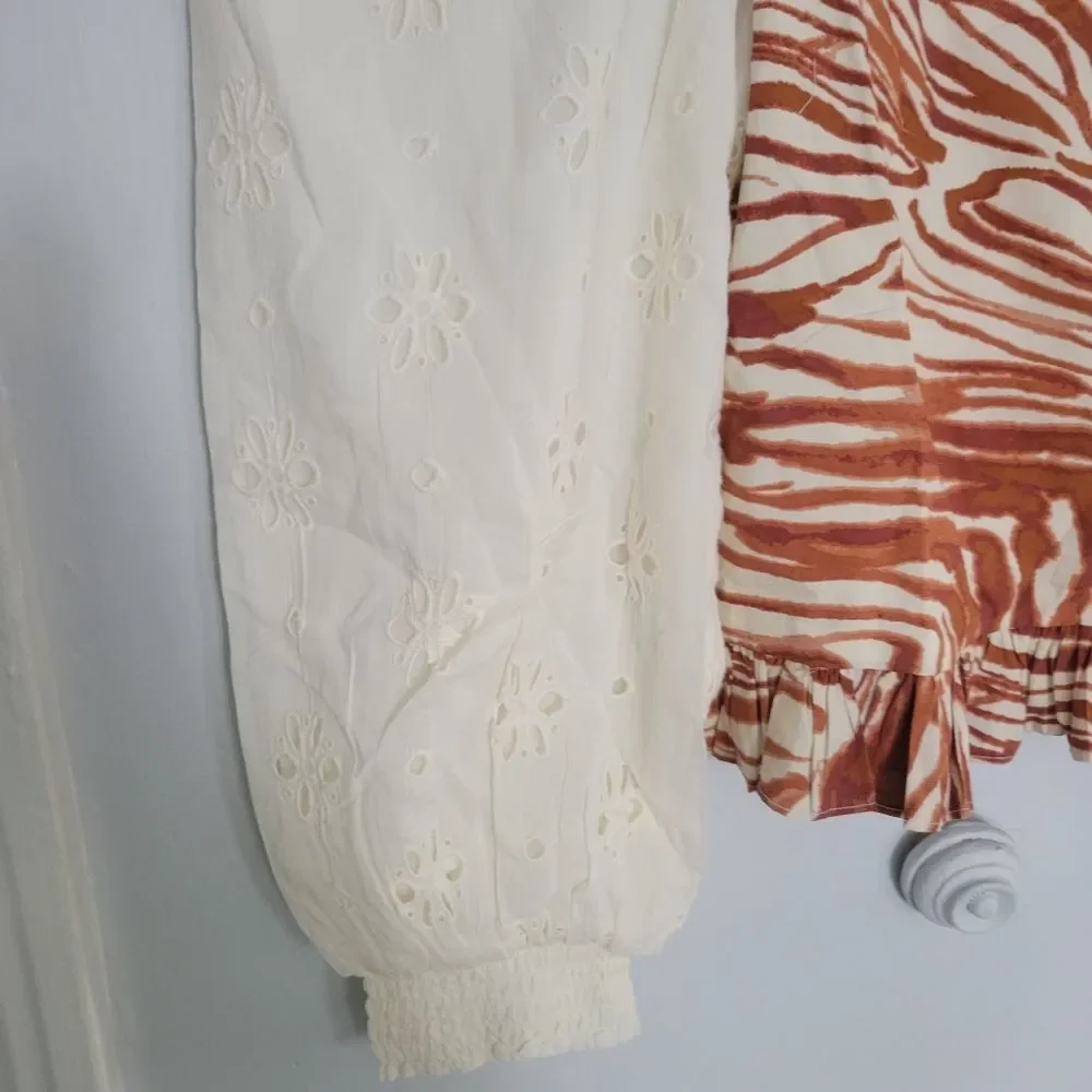 NWT Anthropologie Smocked Puff-Sleeve Blouse | L